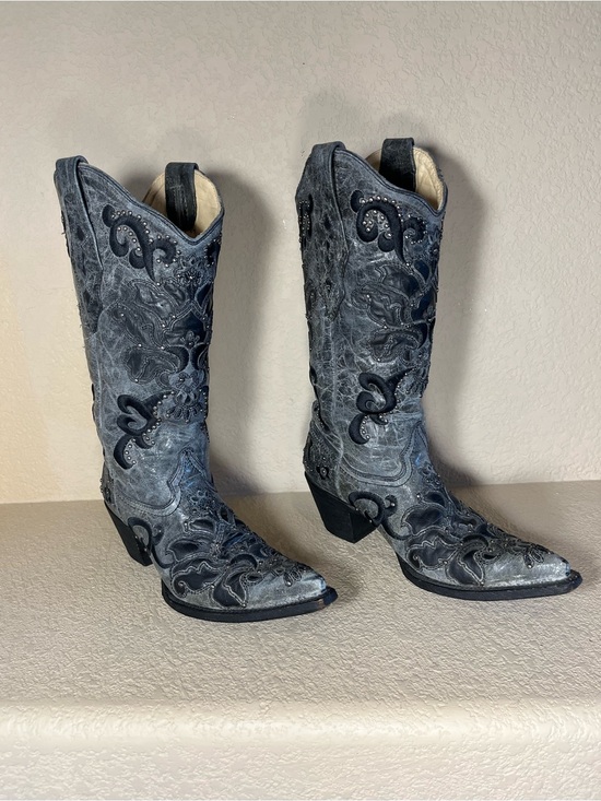 Corral Boots Shoes - Corral Tooled Leather Western Boots in Gray & Black